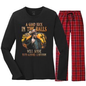 A Good Kick In The Balls Will Solve Your Gender Confusion Women's Long Sleeve Flannel Pajama Set 