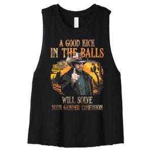 A Good Kick In The Balls Will Solve Your Gender Confusion Women's Racerback Cropped Tank