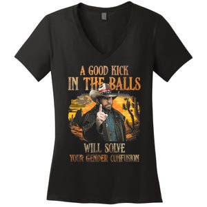 A Good Kick In The Balls Will Solve Your Gender Confusion Women's V-Neck T-Shirt