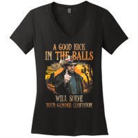 A Good Kick In The Balls Will Solve Your Gender Confusion Women's V-Neck T-Shirt