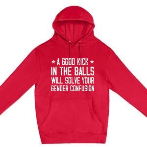 A Good Kick In The Balls Will Solve Your Gender Confusion Premium Pullover Hoodie