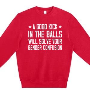 A Good Kick In The Balls Will Solve Your Gender Confusion Premium Crewneck Sweatshirt