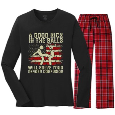 A Good Kick In The Balls Will Solve Your Gender Confusion Women's Long Sleeve Flannel Pajama Set 