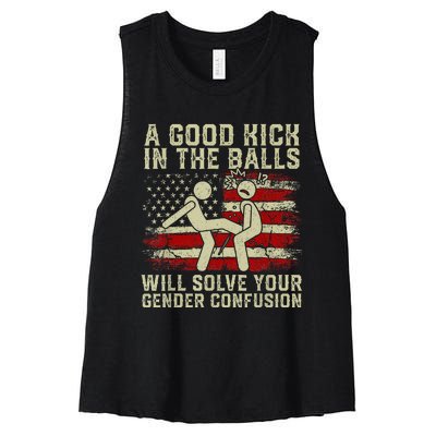 A Good Kick In The Balls Will Solve Your Gender Confusion Women's Racerback Cropped Tank