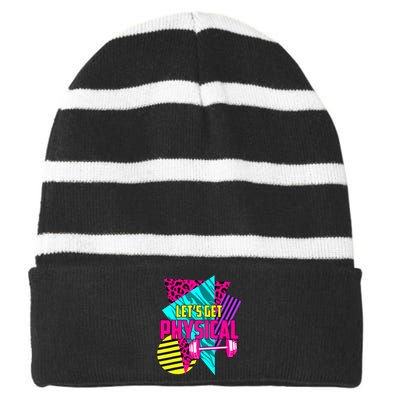 Awesome Gym Let's Get Physical Workout Gym Lovers Gift Striped Beanie with Solid Band