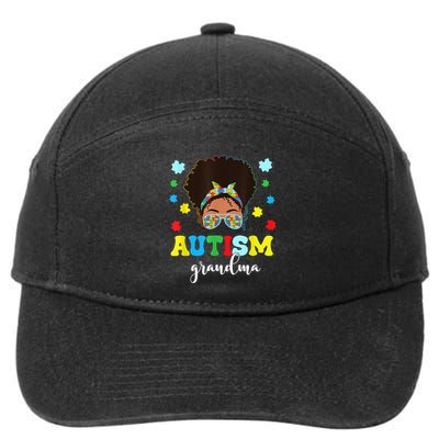 Autism Grandma Life Messy Bun Black Afro Autism 7-Panel Snapback Hat