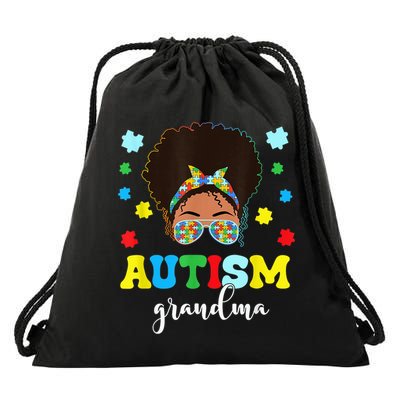 Autism Grandma Life Messy Bun Black Afro Autism Drawstring Bag