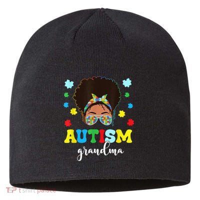 Autism Grandma Life Messy Bun Black Afro Autism Sustainable Beanie