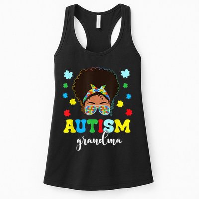 Autism Grandma Life Messy Bun Black Afro Autism Womens Tank Top