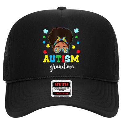 Autism Grandma Life Messy Bun Black Afro Autism Trucker Hat