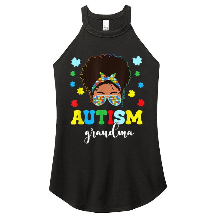 Autism Grandma Life Messy Bun Black Afro Autism Women's Perfect Tri Rocker Tank