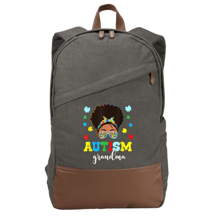 Autism Grandma Life Messy Bun Black Afro Autism Cotton Canvas Backpack