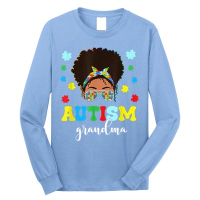 Autism Grandma Life Messy Bun Black Afro Autism Long Sleeve Shirt