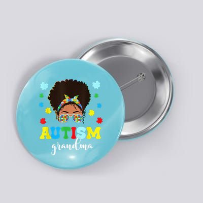 Autism Grandma Life Messy Bun Black Afro Autism Button