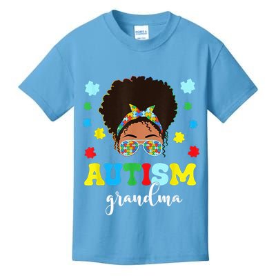 Autism Grandma Life Messy Bun Black Afro Autism Kids T-Shirt