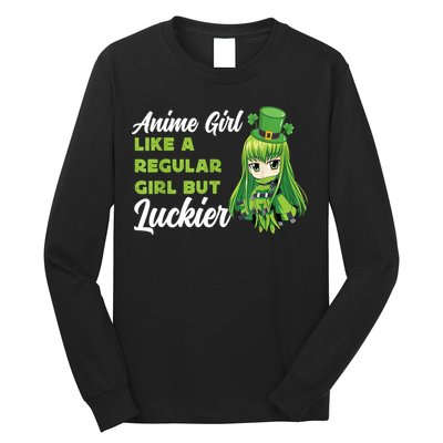 Anime Girl Like A Regular Girl But Luckier St Patrick's Day Long Sleeve Shirt