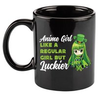 Anime Girl Like A Regular Girl But Luckier St Patrick's Day 11oz C Handle Ceramic Mug