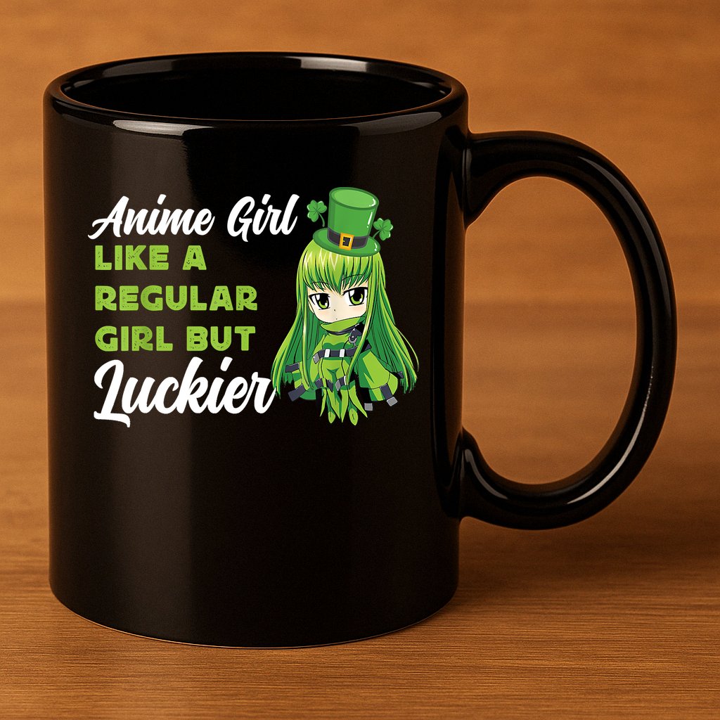 Anime Girl Like A Regular Girl But Luckier St Patrick's Day 11oz C Handle Ceramic Mug