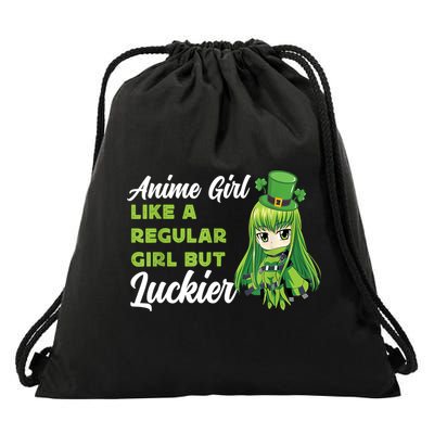 Anime Girl Like A Regular Girl But Luckier St Patrick's Day Drawstring Bag