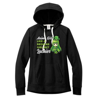 Anime Girl Like A Regular Girl But Luckier St Patrick's Day Women's Fleece Hoodie