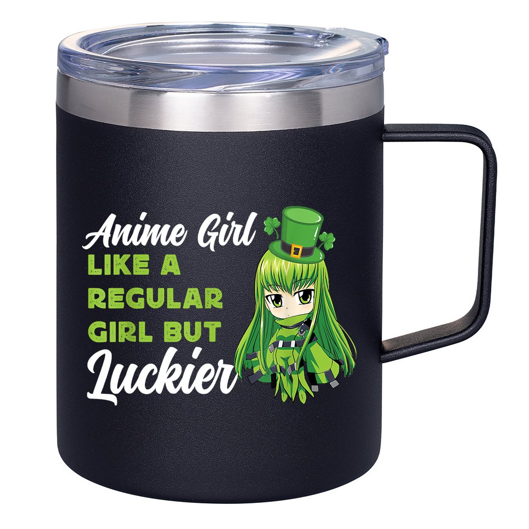 Anime Girl Like A Regular Girl But Luckier St Patrick's Day 12oz Stainless Steel Coffee Mug