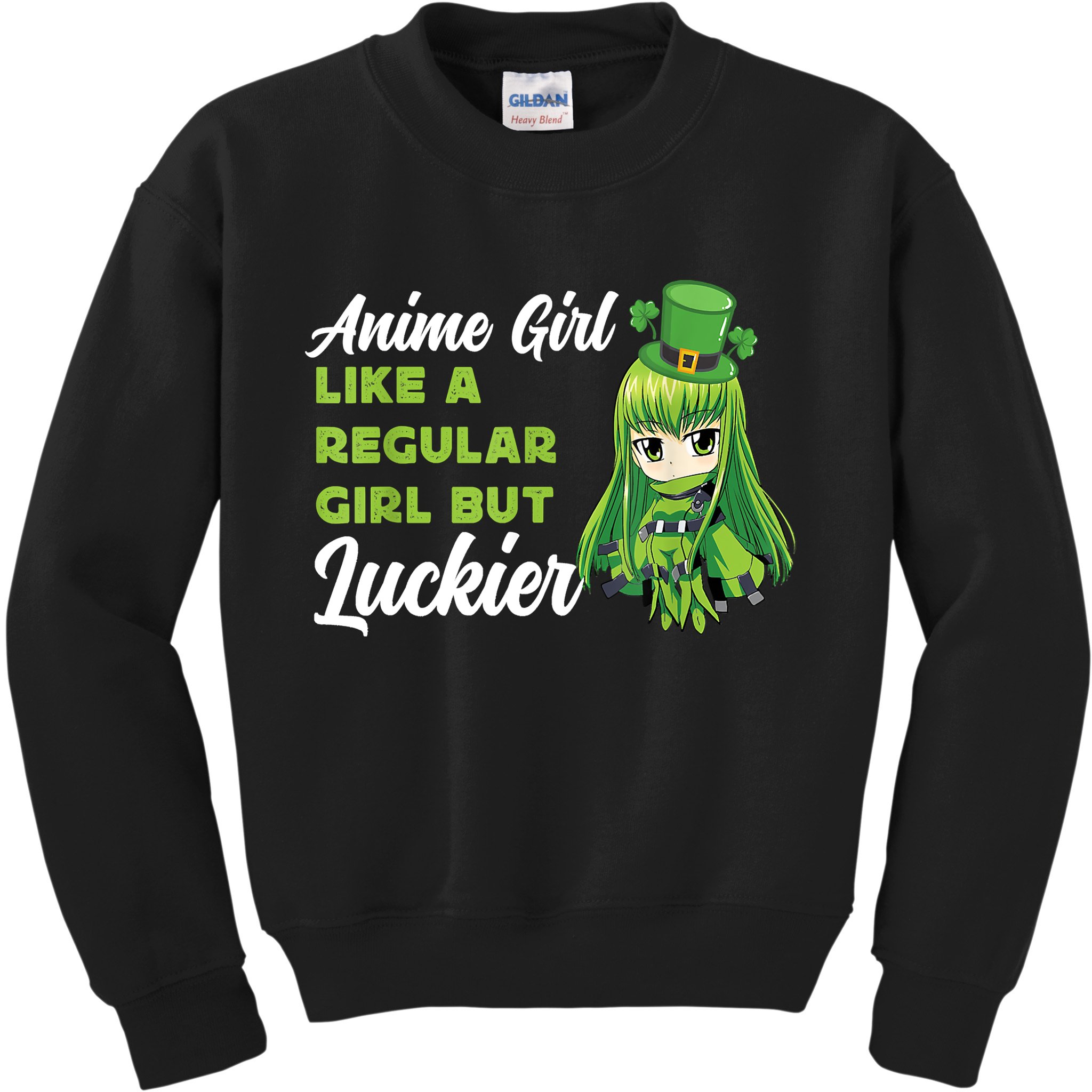 Anime Girl Like A Regular Girl But Luckier St Patrick's Day Kids Sweatshirt