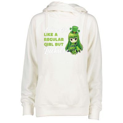 Anime Girl Like A Regular Girl But Luckier St Patrick's Day Womens Funnel Neck Pullover Hood