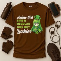 Anime Girl Like A Regular Girl But Luckier St Patrick's Day Cooling Performance Crew T-Shirt