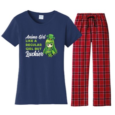 Anime Girl Like A Regular Girl But Luckier St Patrick's Day Women's Flannel Pajama Set