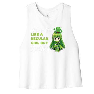 Anime Girl Like A Regular Girl But Luckier St Patrick's Day Women's Racerback Cropped Tank