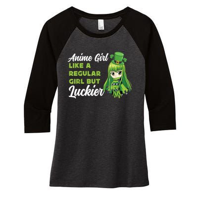 Anime Girl Like A Regular Girl But Luckier St Patrick's Day Women's Tri-Blend 3/4-Sleeve Raglan Shirt