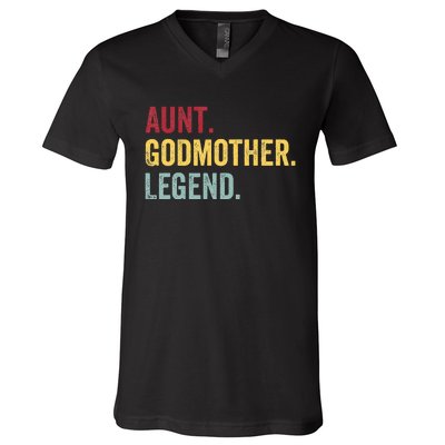 Aunt Godmother Legend Retro Vintage Funny Auntie Mothers Day V-Neck T-Shirt