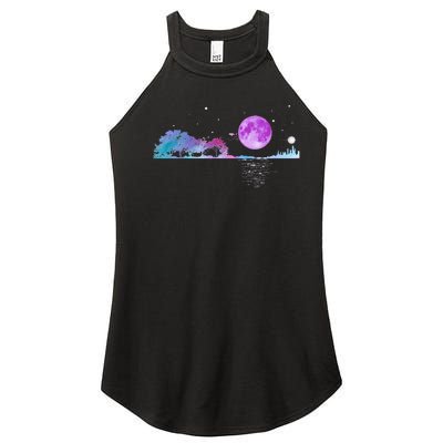 Acoustic Guitar Lake Shadow Nature Chrsitmas Xmas Guitarist Women’s Perfect Tri Rocker Tank