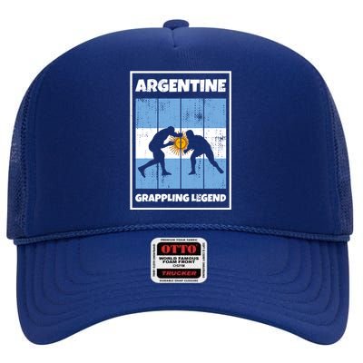 Argentine Grappling Legend With Flag For Argentina Grappling Funny Gift High Crown Mesh Back Trucker Hat