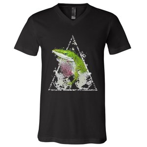 Anole Green Lizard Pet Anoles Reptile Smoke V-Neck T-Shirt