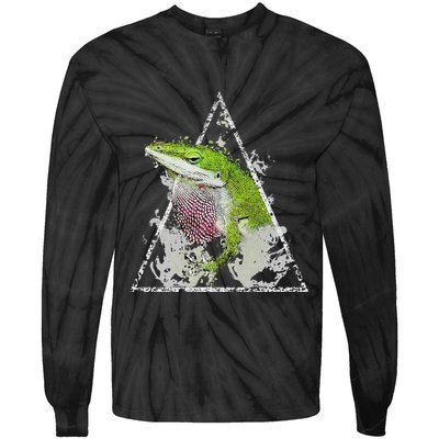 Anole Green Lizard Pet Anoles Reptile Smoke Tie-Dye Long Sleeve Shirt