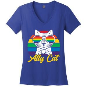 Ally Gay Lgbtq Lgbt Ally Cat Pride Month Straight Gift Women's V-Neck T-Shirt