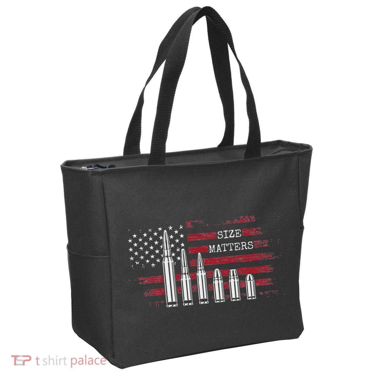 Ammo & Gun Lover  Size Matters Bullets & Caliber Zip Tote Bag