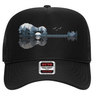 Acoustic Guitar Lake Sunset Guitarist Country Rock Music High Crown Mesh Back Trucker Hat