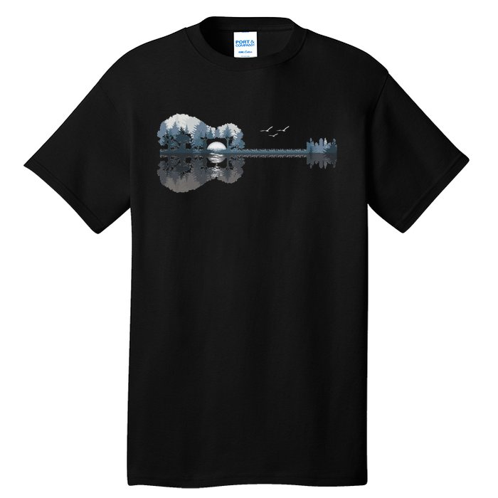 Acoustic Guitar Lake Sunset Guitarist Country Rock Music Tall T-Shirt