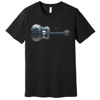 Acoustic Guitar Lake Sunset Guitarist Country Rock Music Premium T-Shirt