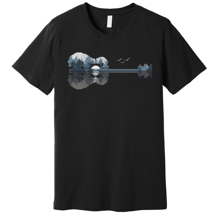 Acoustic Guitar Lake Sunset Guitarist Country Rock Music Premium T-Shirt