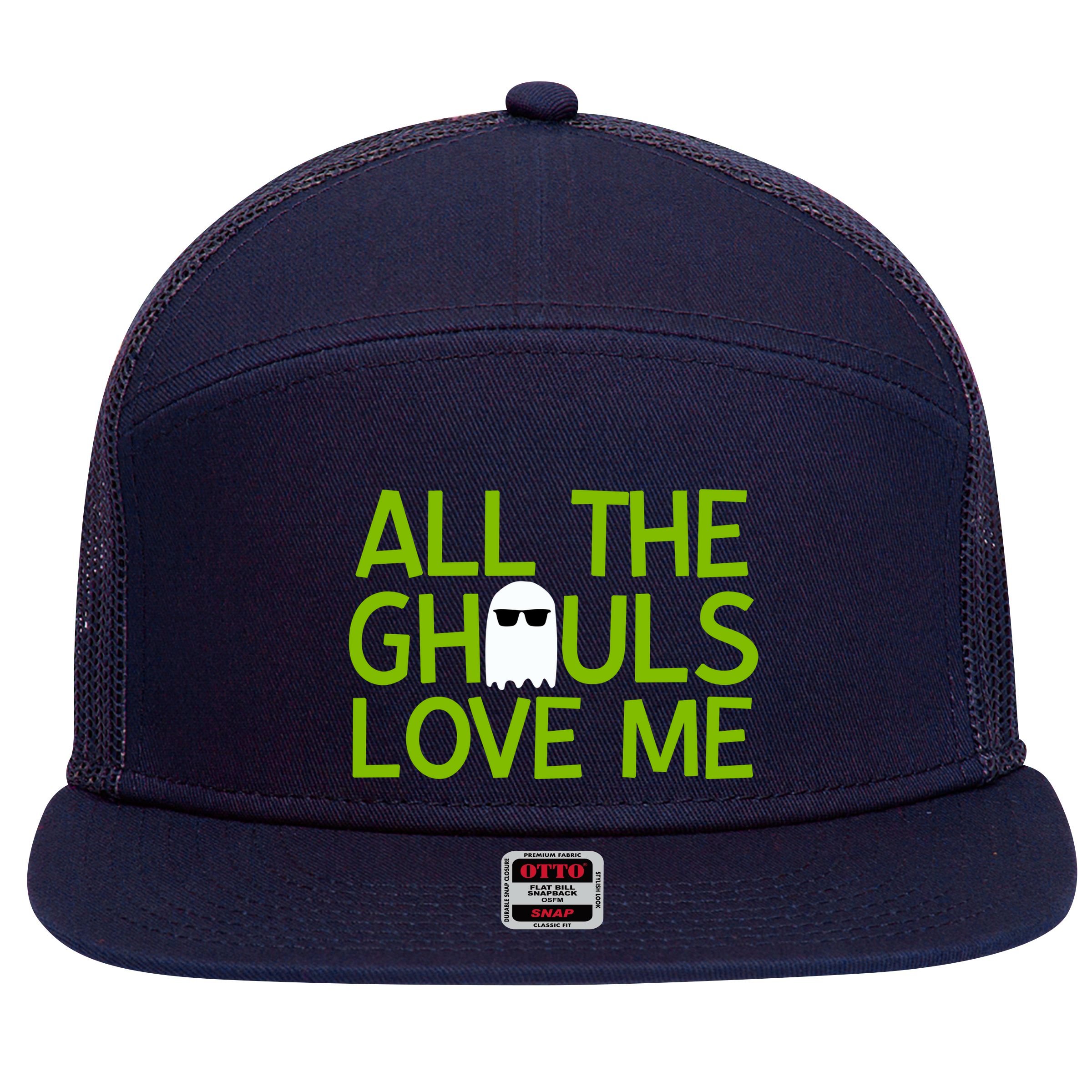 All Ghouls Love Me Funny Halloween Ghost 7 Panel Mesh Trucker Snapback Hat