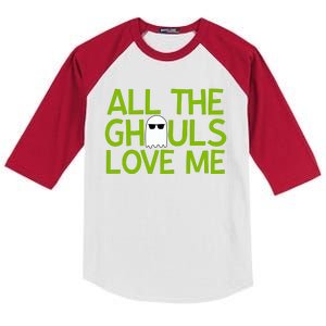 All Ghouls Love Me Funny Halloween Ghost Kids Colorblock Raglan Jersey