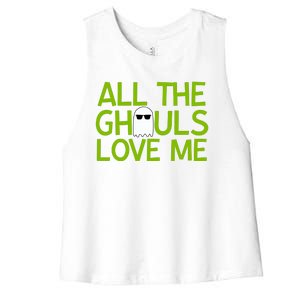 All Ghouls Love Me Funny Halloween Ghost Women's Racerback Cropped Tank