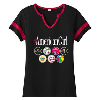 American Girl Logo & Grin Pins Ladies Halftime Notch Neck Tee