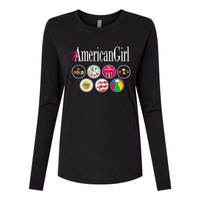 American Girl Logo & Grin Pins Womens Cotton Relaxed Long Sleeve T-Shirt