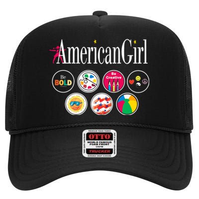 American Girl Logo & Grin Pins High Crown Mesh Back Trucker Hat