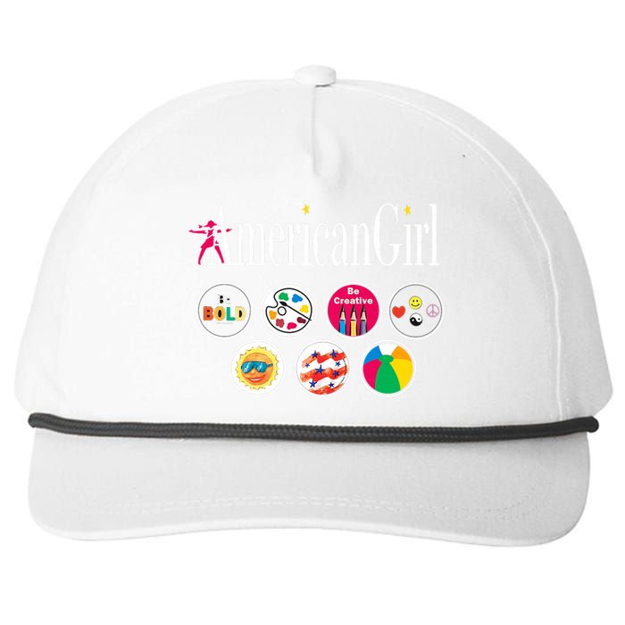 American Girl Logo & Grin Pins Snapback Five-Panel Rope Hat