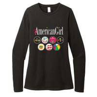 American Girl Logo & Grin Pins Womens CVC Long Sleeve Shirt